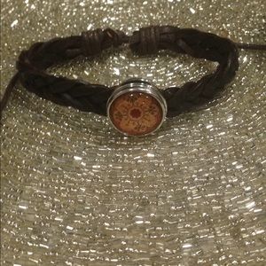 Braided brown leather bracelet